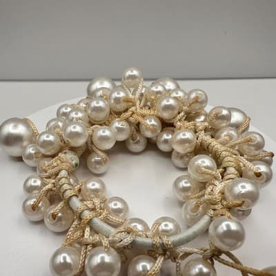 Vintage 90s Faux Pearl Cluster Stretch Bracelet Set Boho Women Jewelry Set Y2K - Thumbnail 8