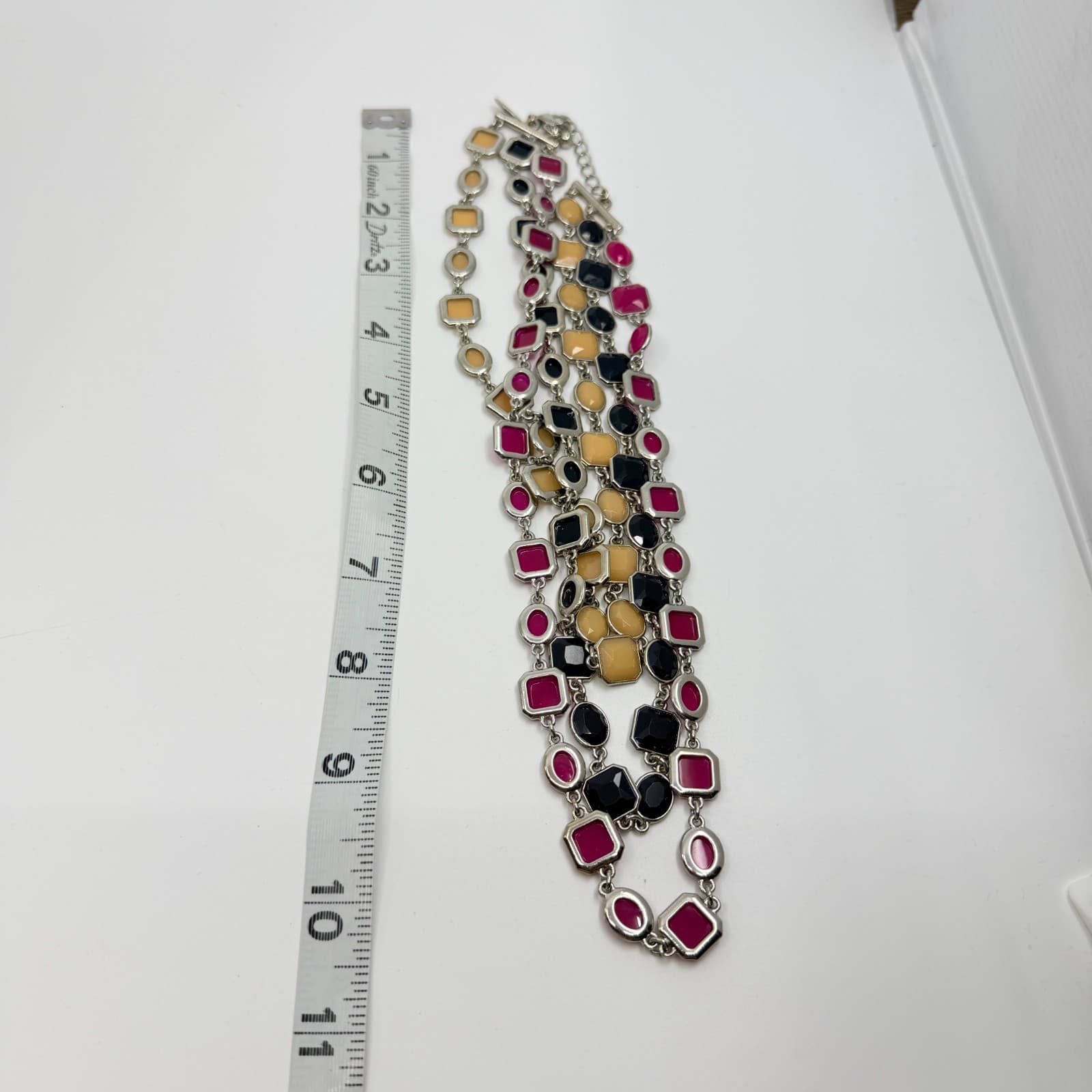 VTG Ann Taylor Multi-Strand Statement Necklace Resin Geo Links Magenta Black - Thumbnail 13