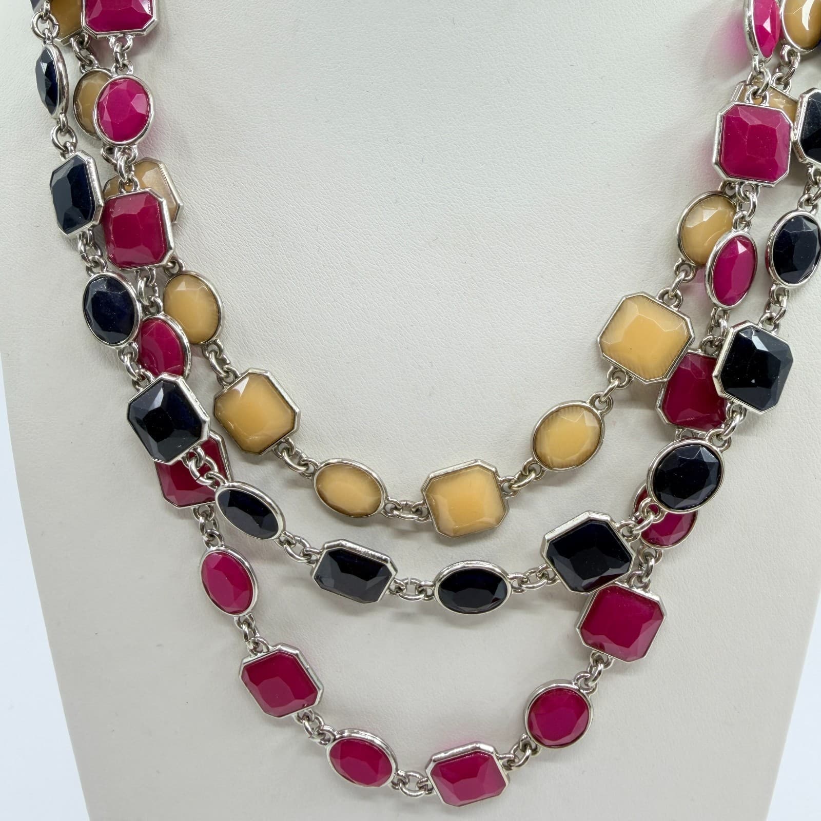 VTG Ann Taylor Multi-Strand Statement Necklace Resin Geo Links Magenta Black - Thumbnail 8