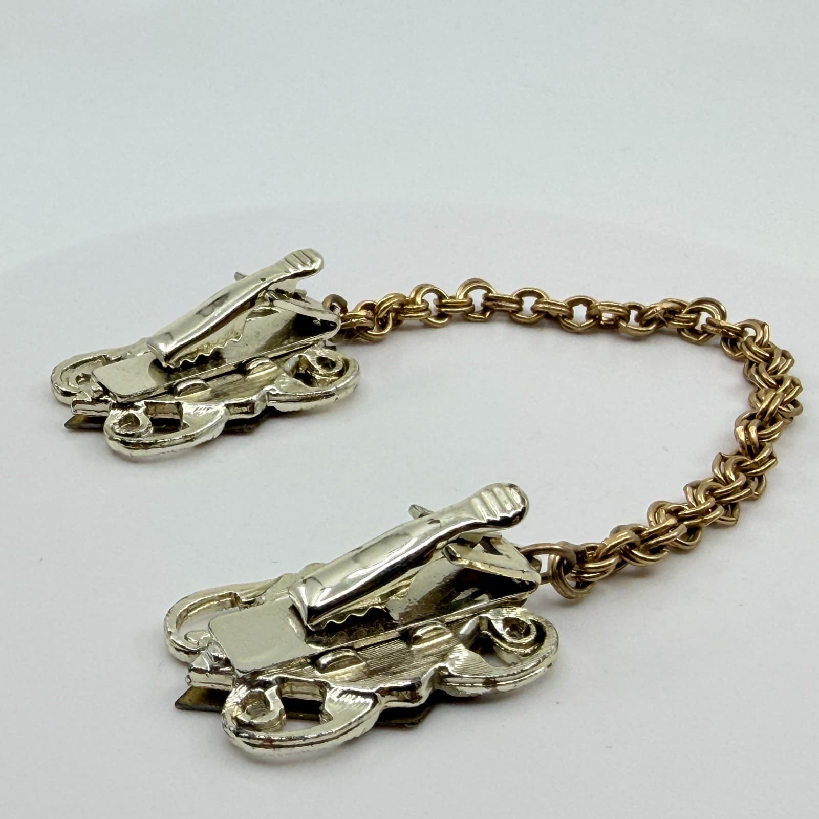 Vintage Mid-Century Two Tone Geometric Lozenge Sweater Guard Cardigan Clip Chain - Thumbnail 7