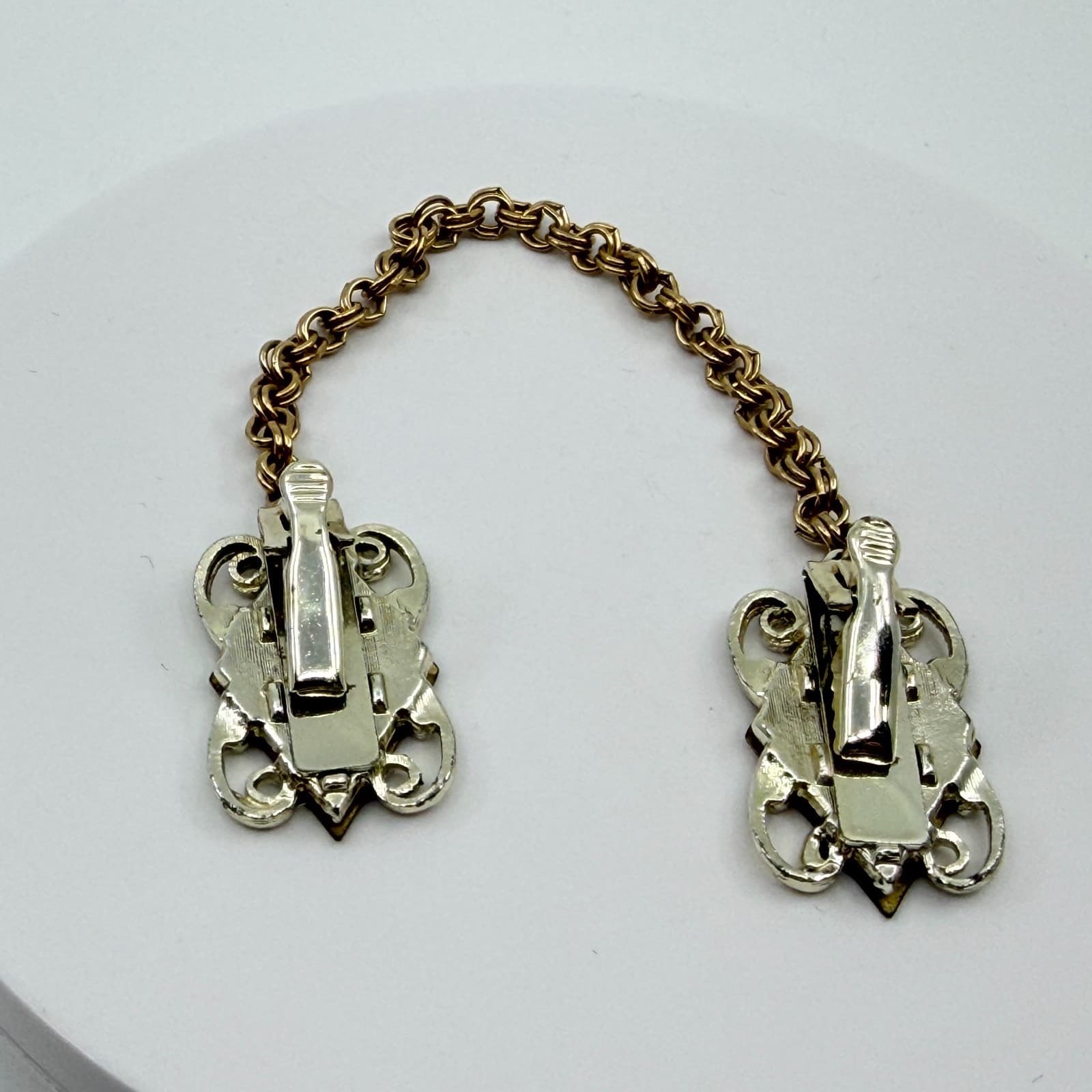Vintage Mid-Century Two Tone Geometric Lozenge Sweater Guard Cardigan Clip Chain - Thumbnail 6