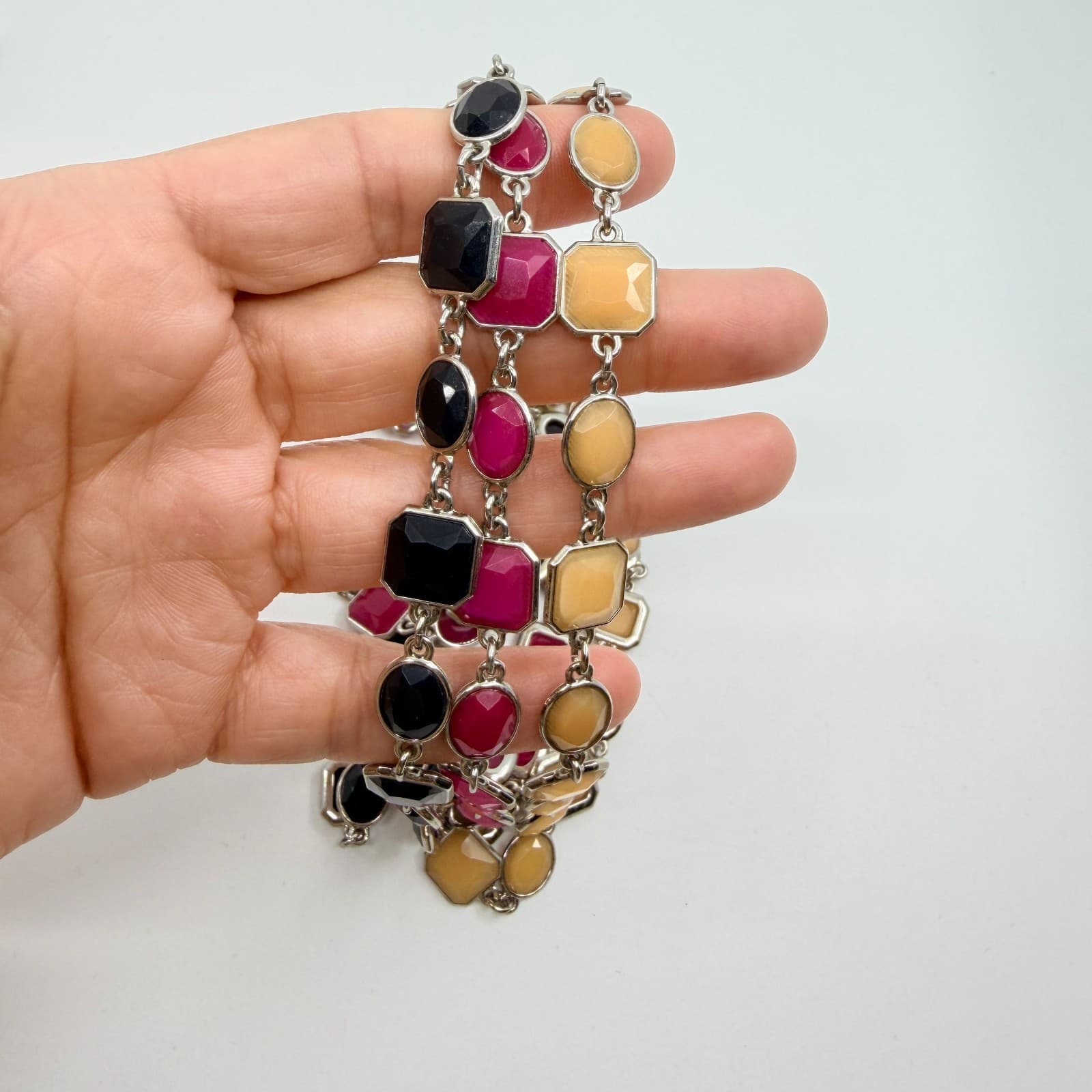 VTG Ann Taylor Multi-Strand Statement Necklace Resin Geo Links Magenta Black - Thumbnail 11