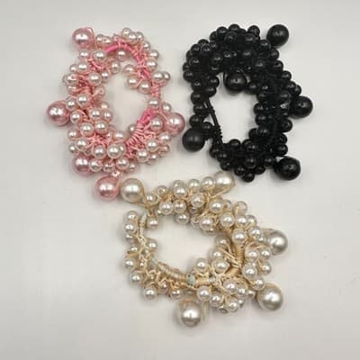 Vintage 90s Faux Pearl Cluster Stretch Bracelet Set Boho Women Jewelry Set Y2K - Thumbnail 2