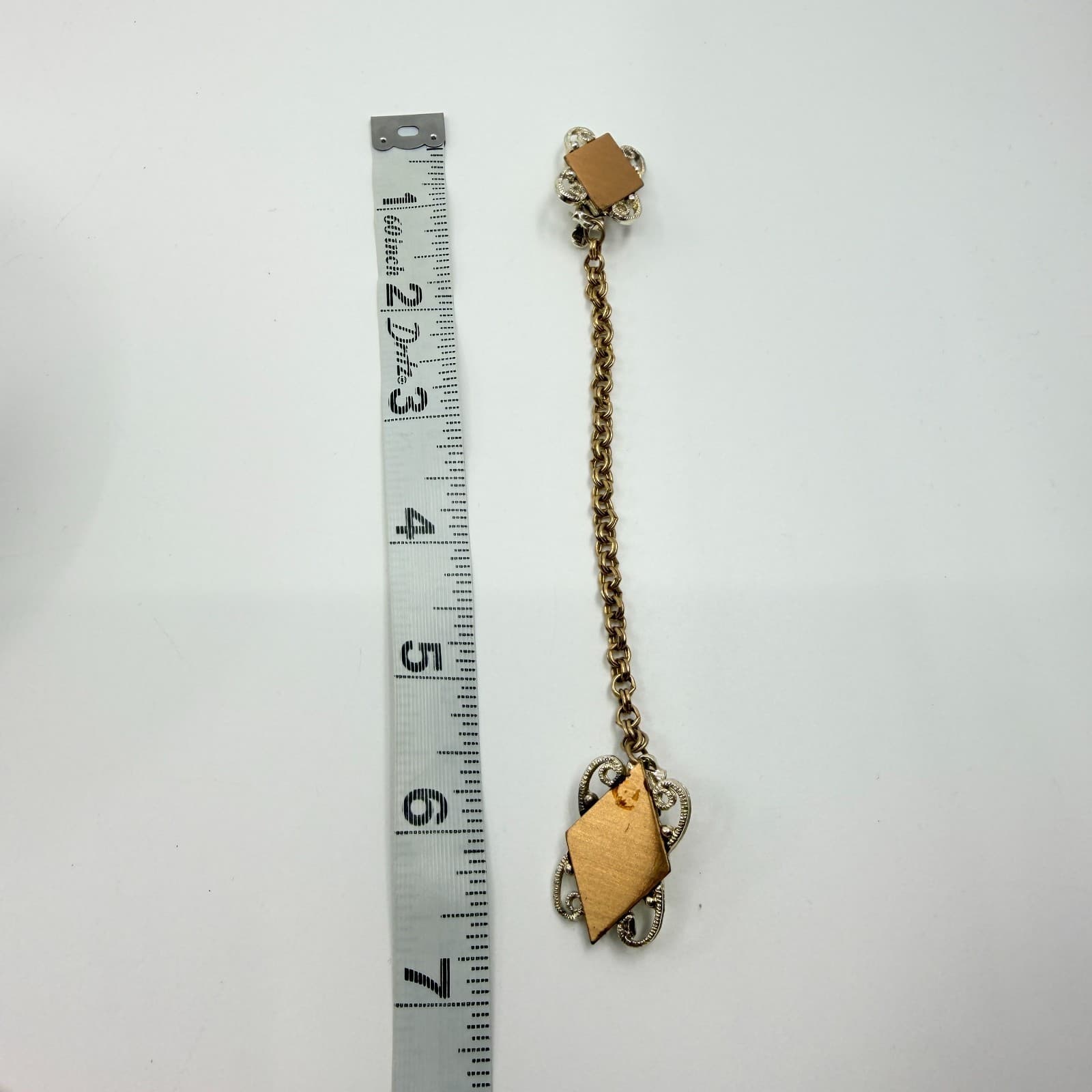 Vintage Mid-Century Two Tone Geometric Lozenge Sweater Guard Cardigan Clip Chain - Thumbnail 8