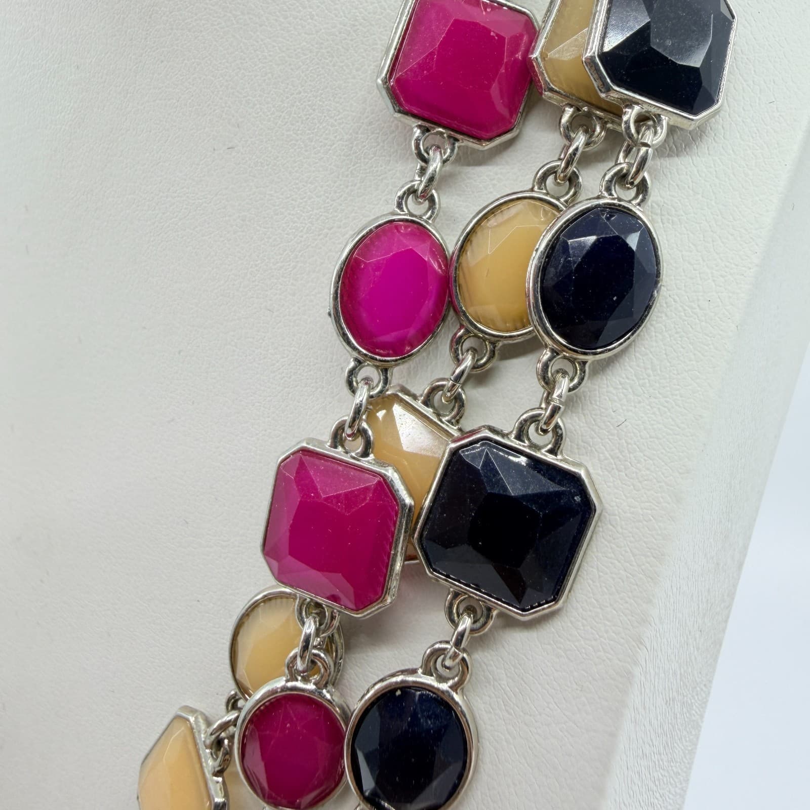 VTG Ann Taylor Multi-Strand Statement Necklace Resin Geo Links Magenta Black - Thumbnail 6