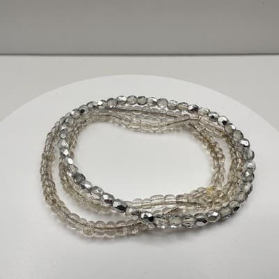 Vintage 90s Beaded Stretch Bracelet Set Silver Glass Boho Fashion Jewelry Retro - Thumbnail 6