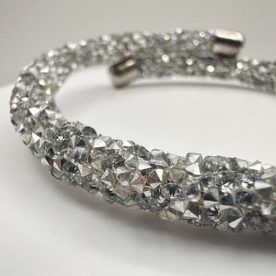 Vintage 90s Silver Tone Glass Mesh Wrap Bracelet Boho Glam Jewelry - Thumbnail 3