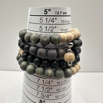 Vintage 90s Boho Wooden Bead Coil Wrap Bracelet Neutral Fashion Jewelry Boho 90s - Thumbnail 7