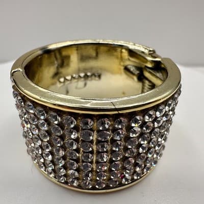 Vintage 80s Gold Tone Rhinestone Adjustable Hinged Ring Holder Jewelry - Thumbnail 2