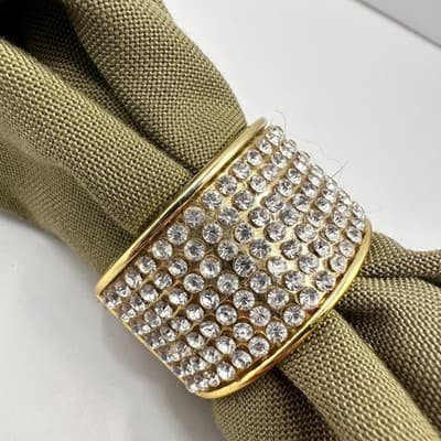 Vintage 80s Gold Tone Rhinestone Adjustable Hinged Ring Holder Jewelry - Thumbnail 4
