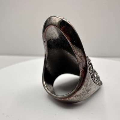 Vintage 90s Clear Glass Rhinestone Geometric Ring Silver Tone Women's Jewelry - Thumbnail 4
