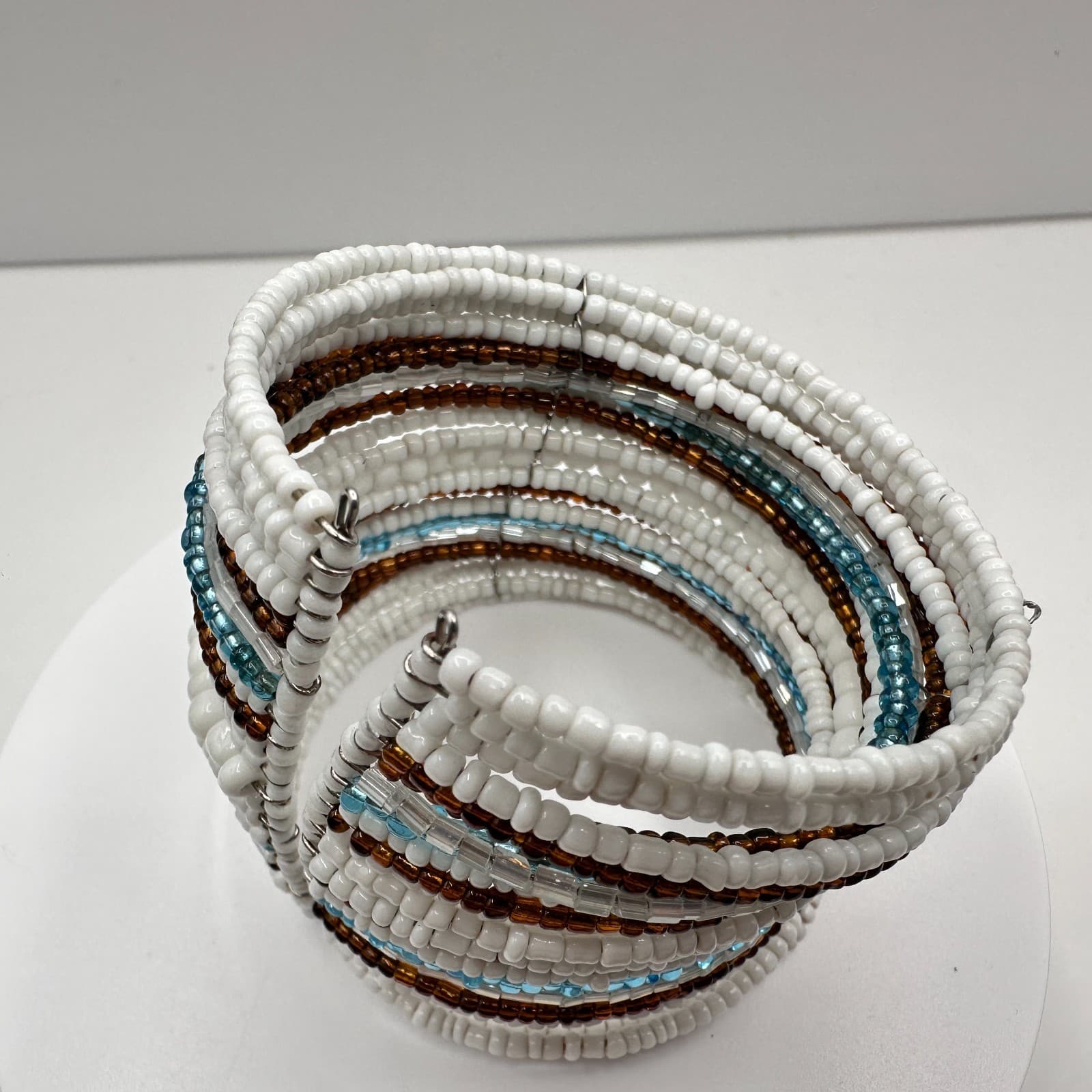 Vintage 90s Multi-Row Seed Bead Cuff Bracelet Boho Women's Jewelry Unique Style - Thumbnail 5