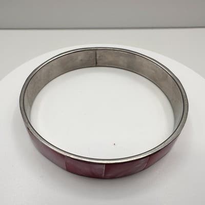 Vintage 80s Pink Mother of Pearl Inlay Bangle Bracelet Silver Tone Boho Style - Thumbnail 3