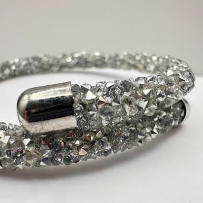 Vintage 90s Silver Tone Glass Mesh Wrap Bracelet Boho Glam Jewelry - Thumbnail 5