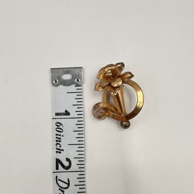 Vintage 80s Gold Tone Floral Brooch Pin Classic Women's Fashion Jewelry Boho 90s - Thumbnail 7