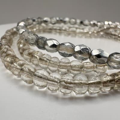 Vintage 90s Beaded Stretch Bracelet Set Silver Glass Boho Fashion Jewelry Retro - Thumbnail 4