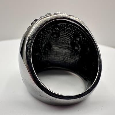 Vintage 90s Silver Tone Dome Ring with Black Rhinestone for Women Jewelry Boho - Thumbnail 4