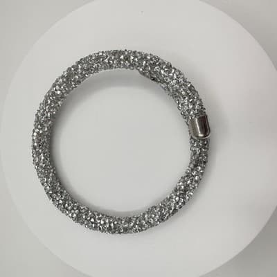 Vintage 90s Silver Tone Glass Mesh Wrap Bracelet Boho Glam Jewelry - Thumbnail 8