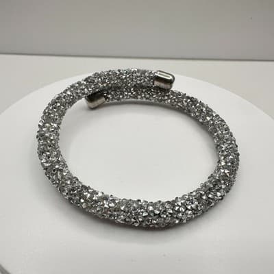 Vintage 90s Silver Tone Glass Mesh Wrap Bracelet Boho Glam Jewelry - Thumbnail 2