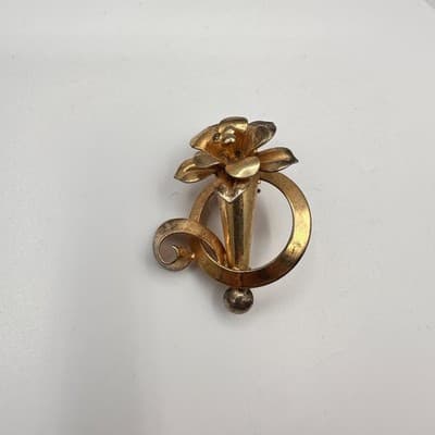 Vintage 80s Gold Tone Floral Brooch Pin Classic Women's Fashion Jewelry Boho 90s - Thumbnail 2