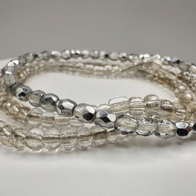 Vintage 90s Beaded Stretch Bracelet Set Silver Glass Boho Fashion Jewelry Retro - Thumbnail 5