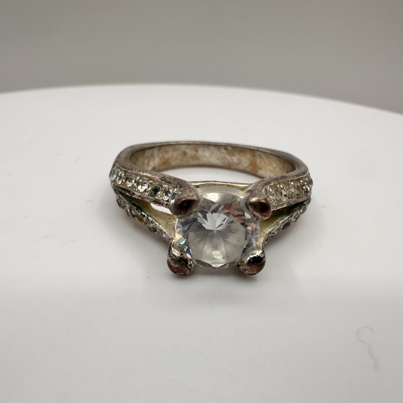 Vintage Y2K Silver Tone Clear Rhinestone Statement Round Ring for Women Boho 90s - Thumbnail 2