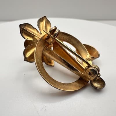 Vintage 80s Gold Tone Floral Brooch Pin Classic Women's Fashion Jewelry Boho 90s - Thumbnail 6