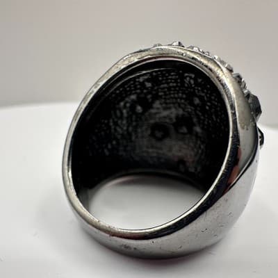 Vintage 90s Silver Tone Dome Ring with Black Rhinestone for Women Jewelry Boho - Thumbnail 5