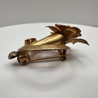 Vintage 80s Gold Tone Floral Brooch Pin Classic Women's Fashion Jewelry Boho 90s - Thumbnail 4