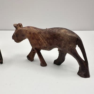 Vintage 90s Hand Carved Wood Animal Set Rhino Zebra Lion Safari Figurines Retro - Thumbnail 6