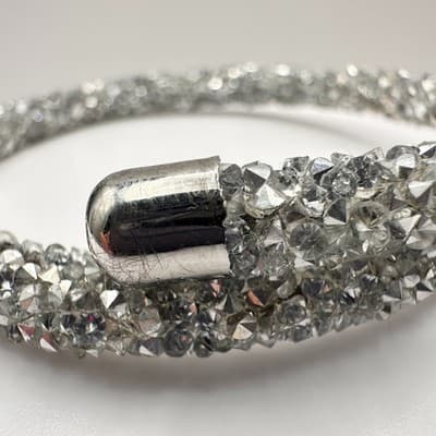 Vintage 90s Silver Tone Glass Mesh Wrap Bracelet Boho Glam Jewelry - Thumbnail 7