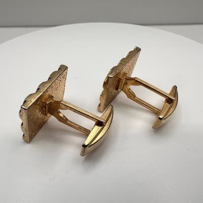 Vintage 80s Gold Tone Black Enamel Geometric Cufflinks for Men Jewelry Boho 90s - Thumbnail 5