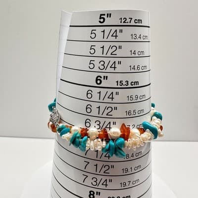 Vintage 90s Multi-Stone Pearl Turquoise Amber Bracelet Set Silver Tone Jewelry - Thumbnail 9