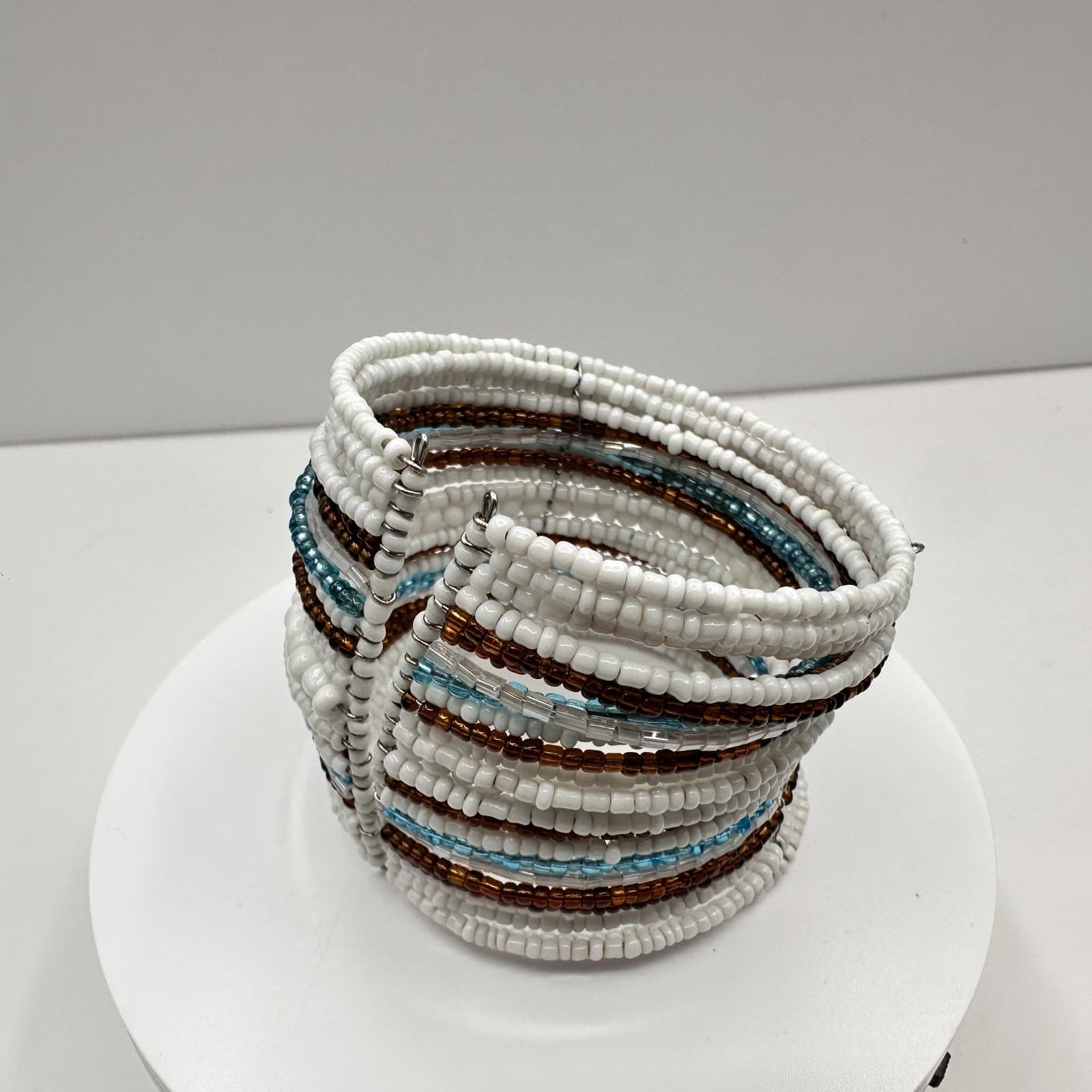 Vintage 90s Multi-Row Seed Bead Cuff Bracelet Boho Women's Jewelry Unique Style - Thumbnail 2