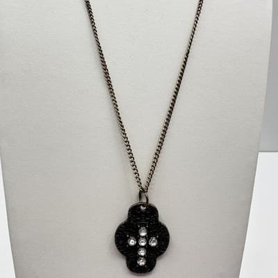 Vintage 70s Black Cross Pendant Necklace Antique Finish Jewelry Charm Boho Retro - Thumbnail 5