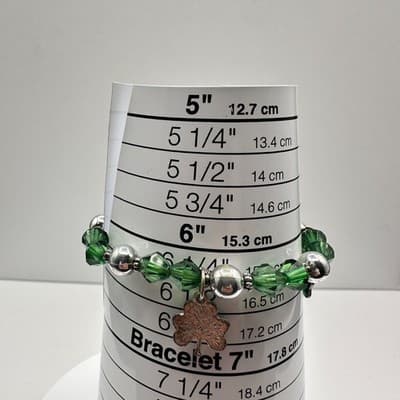 VTG 90s St Patrick Day Green Glass Bead Shamrock Charm Stretch Bracelet Set Y2K - Thumbnail 10