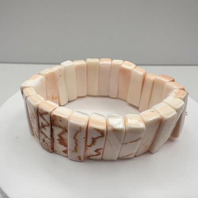 Vintage 90s Boho Cream Shell Stretch Bracelet Natural Stone Beach Accessory Y2K - Thumbnail 2