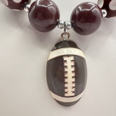 Vintage 90s Sports Football Pendant Necklace Brown White Polka Dot Chunky Beads - Thumbnail 8
