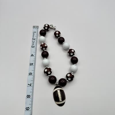 Vintage 90s Sports Football Pendant Necklace Brown White Polka Dot Chunky Beads - Thumbnail 10