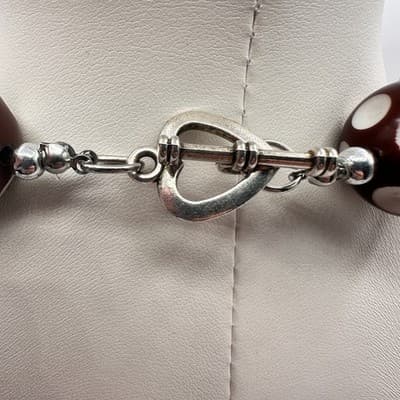 Vintage 90s Sports Football Pendant Necklace Brown White Polka Dot Chunky Beads - Thumbnail 9