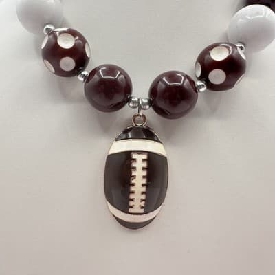 Vintage 90s Sports Football Pendant Necklace Brown White Polka Dot Chunky Beads - Thumbnail 3