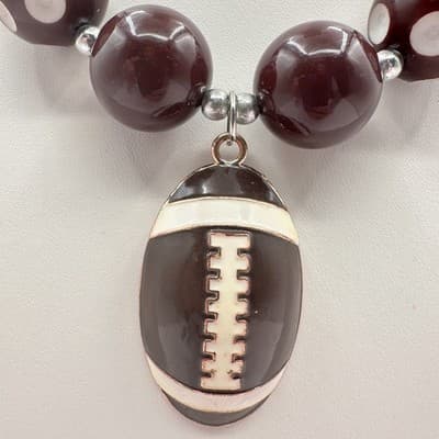 Vintage 90s Sports Football Pendant Necklace Brown White Polka Dot Chunky Beads - Thumbnail 4
