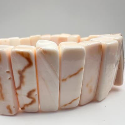 Vintage 90s Boho Cream Shell Stretch Bracelet Natural Stone Beach Accessory 90s - Thumbnail 4