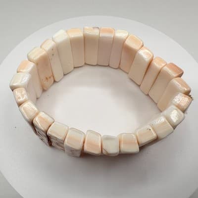 Vintage 90s Boho Cream Shell Stretch Bracelet Natural Stone Beach Accessory Boho - Thumbnail 5