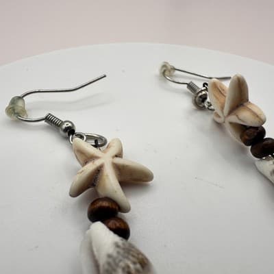 Vintage 90s Faux Turquoise Sea Turtle Starfish Shell Dangle Earrings Jewelry Y2K - Thumbnail 5