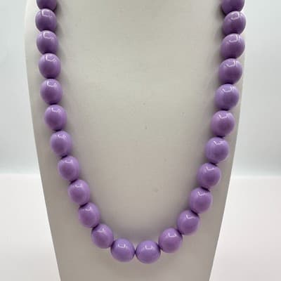 Vintage 90s Purple Lavender Beaded Chunky Necklace Retro Boho Women's Jewlery - Thumbnail 7