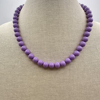 Vintage 90s Chunky Purple Lucite Ball Bead Necklace Statement Costume Jewelry - Thumbnail 5