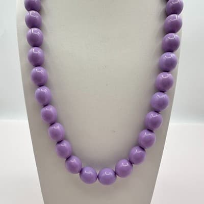 Vintage 90s Purple Lavender Beaded Chunky Necklace Retro Boho Women's Jewlery - Thumbnail 6