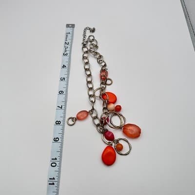 Vintage 90s Red & Pink Bead Chunky Chain Dangle Necklace Silver Tone Jewelry Y2K - Thumbnail 9