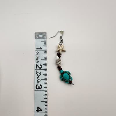 Vintage 90s Faux Turquoise Sea Turtle Starfish Shell Dangle Earrings Jewelry Y2K - Thumbnail 6